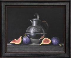 Silver Krug und Feigen - original realismus stillleben malerei - zeitgenössische kunst