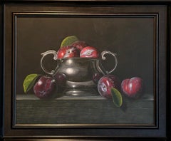 Silver 
Plums-original still life modern realism oil painting- contemporary art