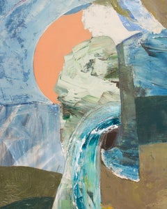 "Bommie" - abstract landscape, cyanotype, blue, clouds, palm, circles