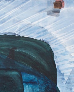 "Corduroy" - abstract landscape, cyanotype, blue, palm, circles, burst