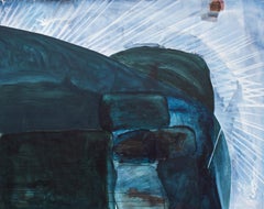 "Corduroy" - abstract landscape, cyanotype, blue, palm, circles, burst