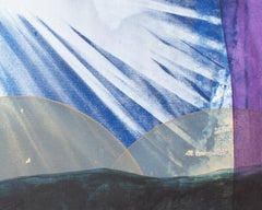 "Daybreak" - abstract landscape, cyanotype, blue, purple, palm