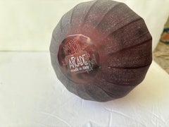 Laura De Santillana Murano motted red  glass vase etched Tropical Fruit signed