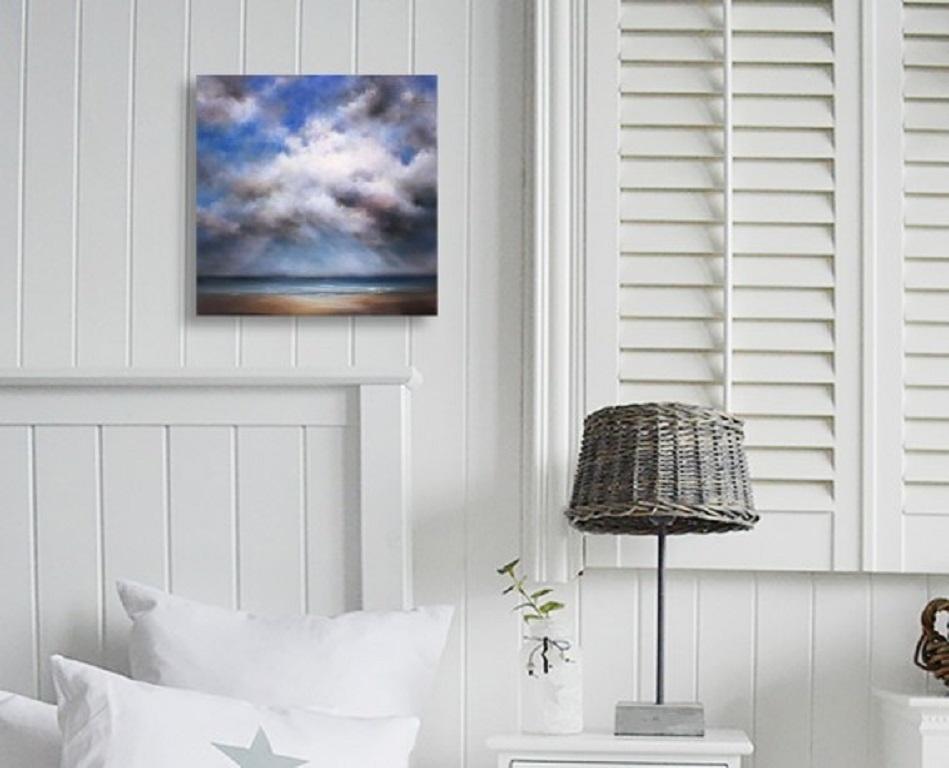 Laura Dunmow, Rayos de luz, Pintura original de paisaje terrestre y marino - Landscape Painting Gris de LAURA DUNMOW