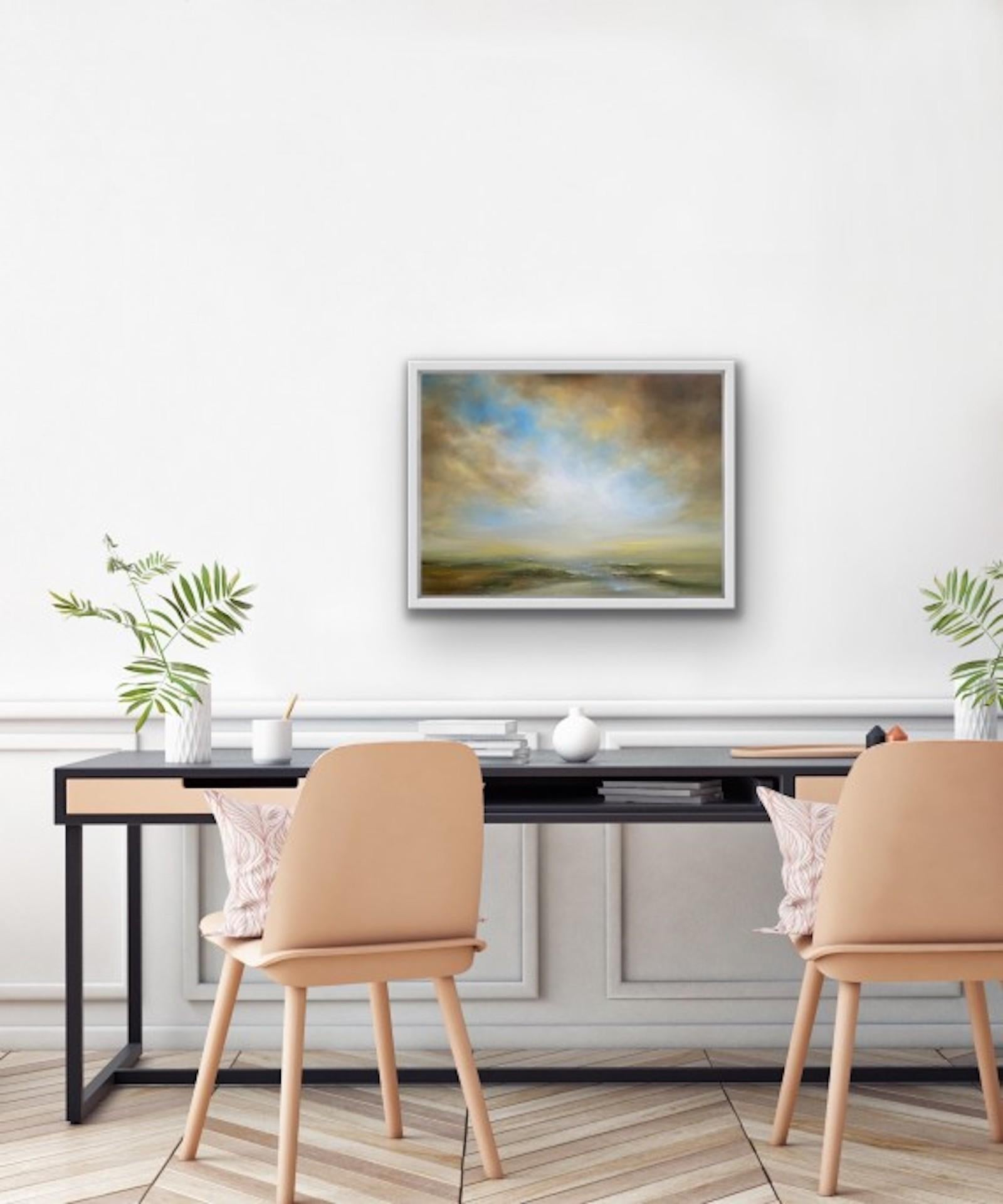 Laura Dunmow, Waters Edge, Semi Abstract Landscape Painting, Affordable Art - Gray Abstract Painting by LAURA DUNMOW