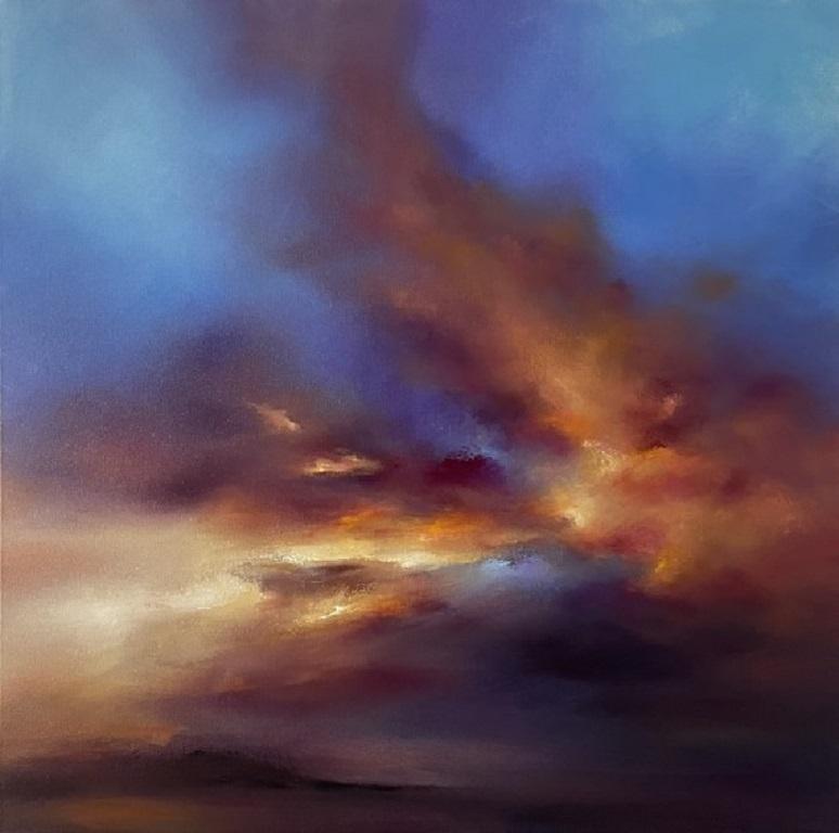 LAURA DUNMOW Landscape Painting - Lighting Up Dusk, Realist Style Skyscape Painting, Impressionist Style Art