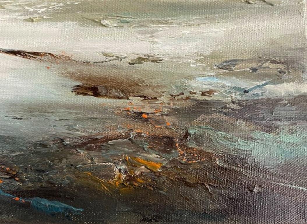 Peinture originale encadrée Low Tide de Laura Dunmow, nuages impressionnistes modernes - Art de LAURA DUNMOW