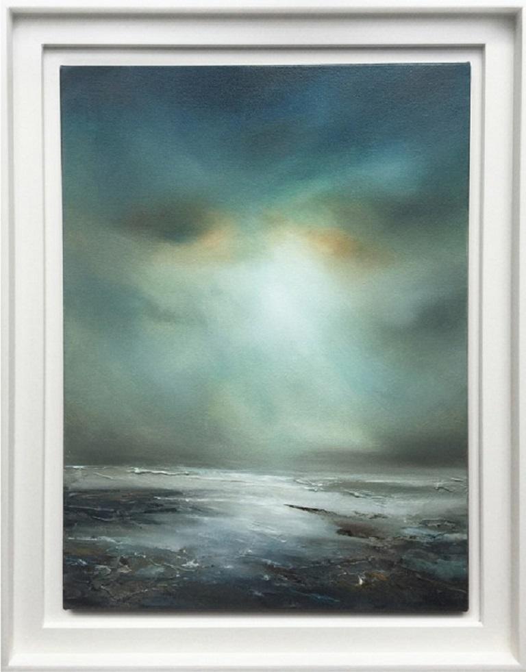 Peinture originale encadrée Low Tide de Laura Dunmow, nuages impressionnistes modernes