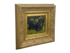 Laura E. Cassidy Dachshund Dog Portrait w Daisies Oil Painting on Board 19"