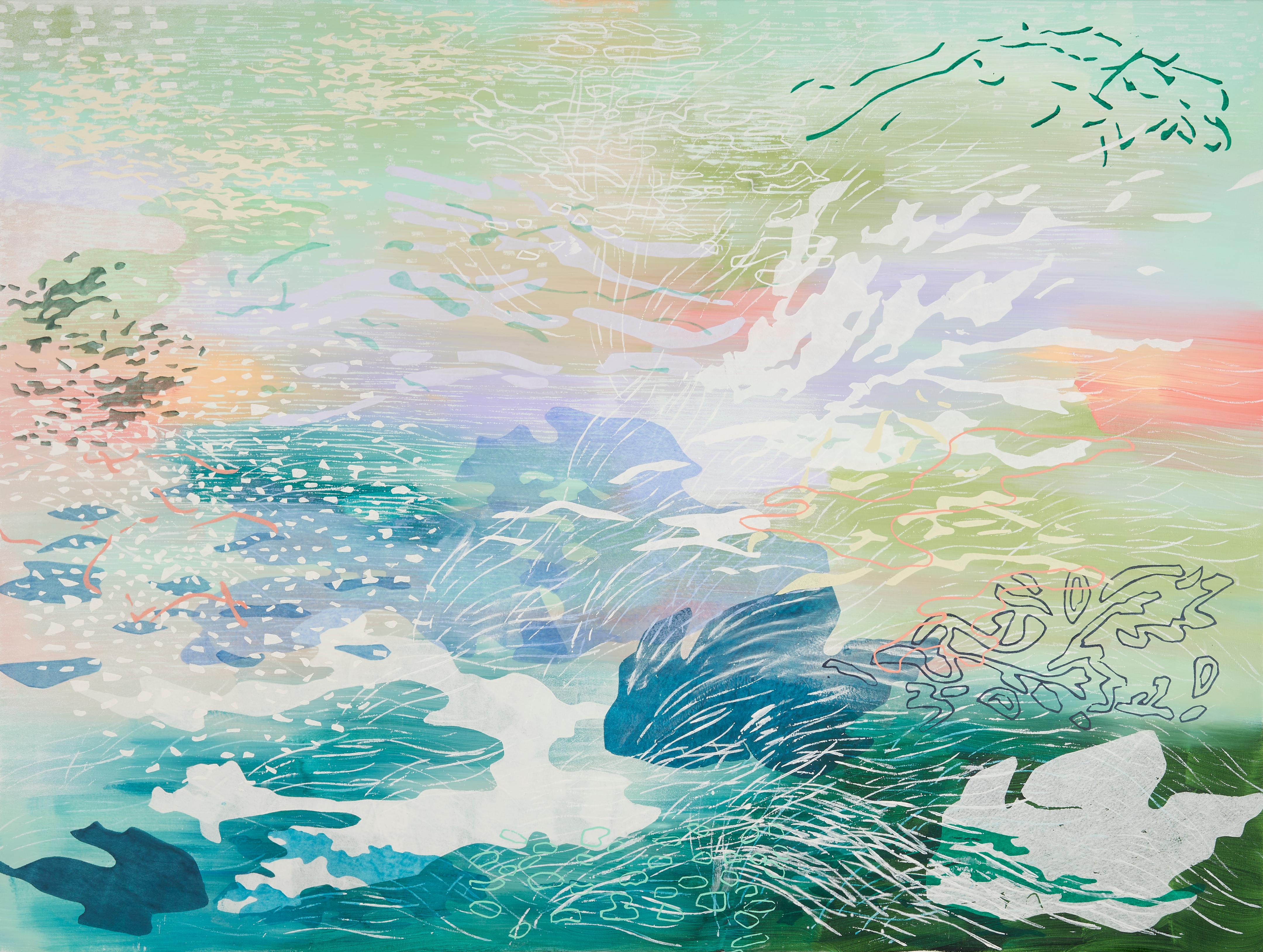 Laura Fayer "Butterfly Weather" Acrylique et papier japonais sur toile