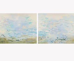 Laura Fayer - Secret Sky 101 & 102 - acrylic & Japanese paper on canvas diptych