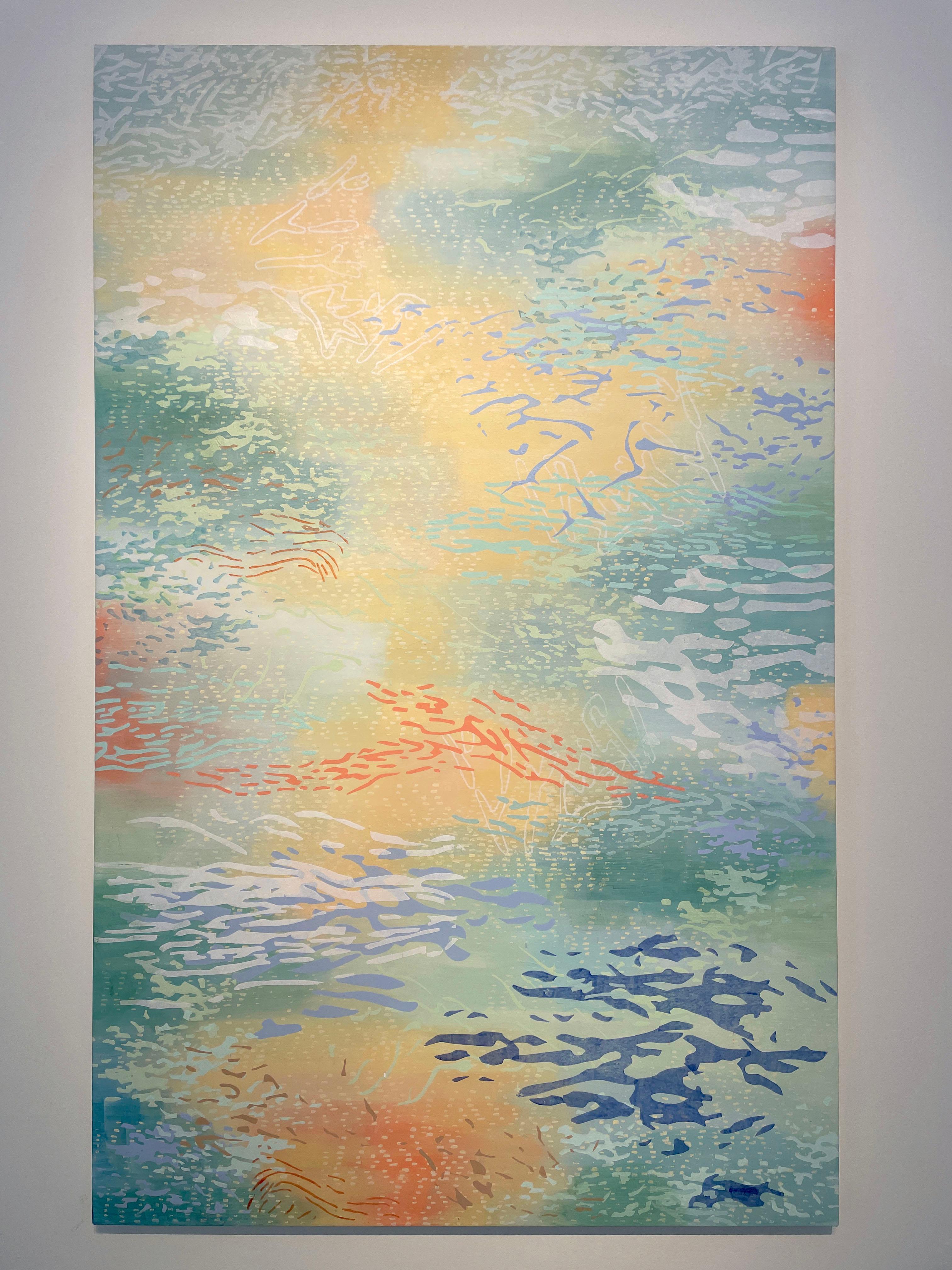 Laura Fayer, Sky River Acrylic & Japanese paper on canvas, 66 x 42 in