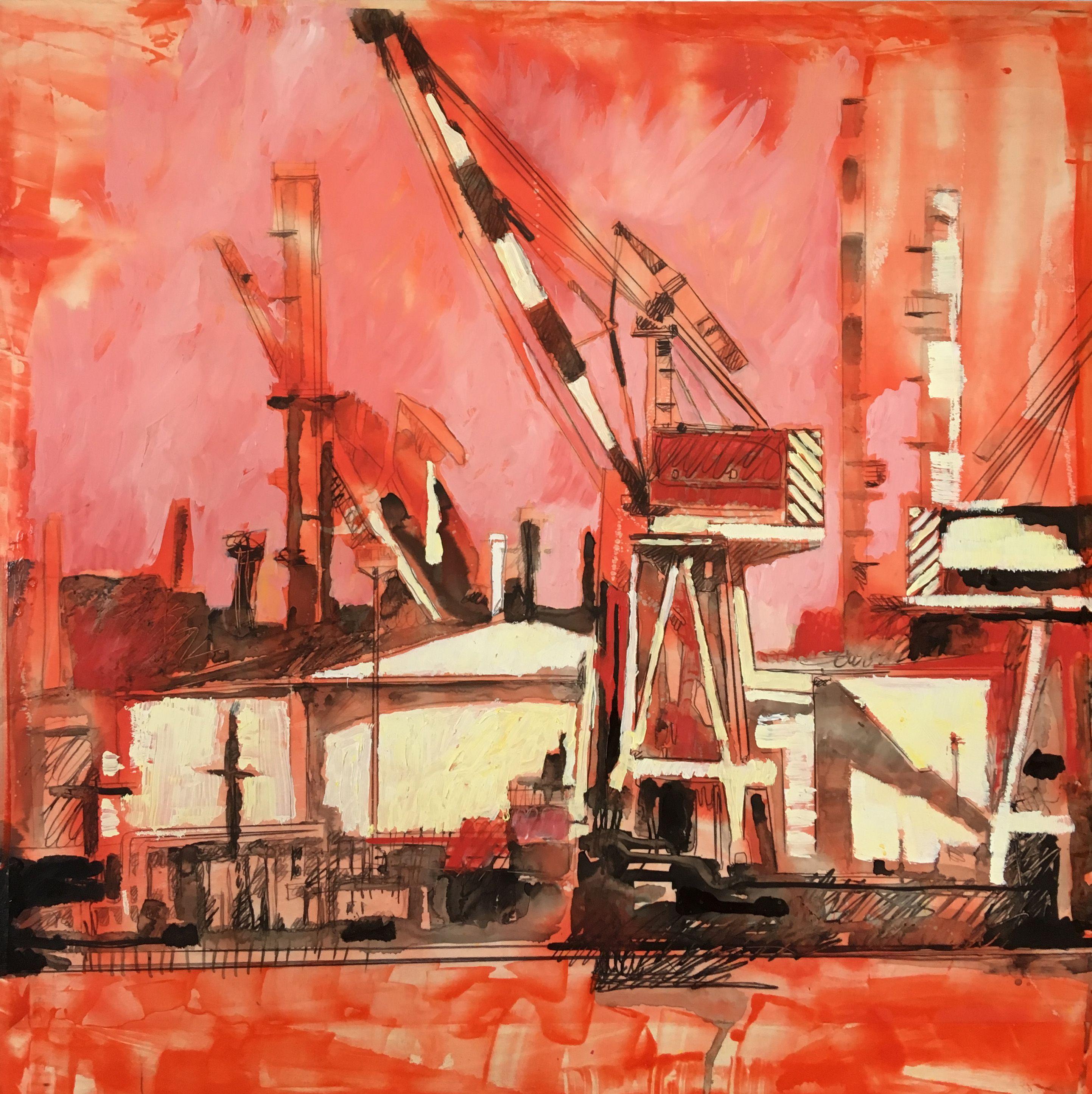 Marghera 05, Pittura, Olio su pannello di Wood - Painting di Laura Federici