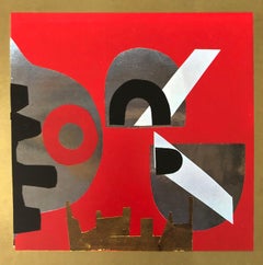 Abstract Italian Woman Artist Modern Metallic Foil Mirror Lithograph Laura Fiume