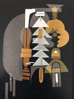 Abstract Italian Woman Artist Modern Metallic Foil Mirror Lithograph Laura Fiume