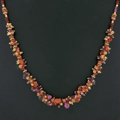 Laura Gibson 22k Gold Briolette & Faceted Multi Colored Gemstone Beaded Necklace
