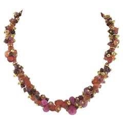 Laura Gibson Perlenkette, 22 Karat Gold Briolette & facettierte mehrfarbige Edelsteine