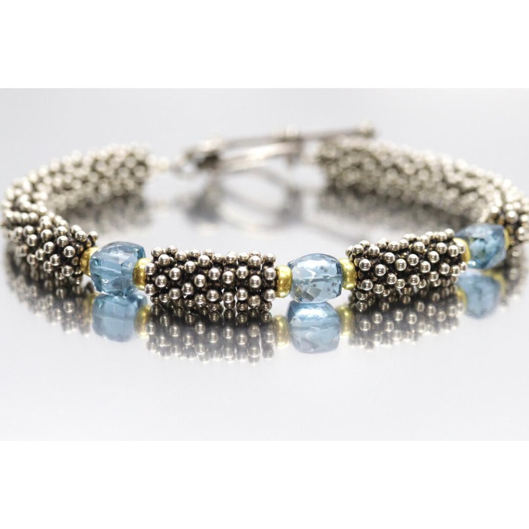 Laura Gibson & Gibson Bracciale. Perline in argento sterling e 18 carati con gemme sfaccettate pendenti In condizioni buone in vendita a Port Charlotte, FL