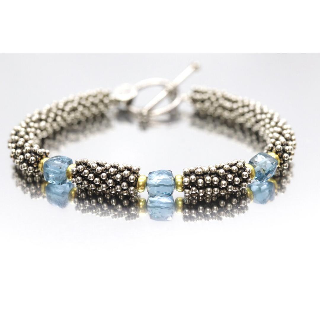 Laura Gibson & Gibson Bracciale. Perline in argento sterling e 18 carati con gemme sfaccettate pendenti in vendita 2