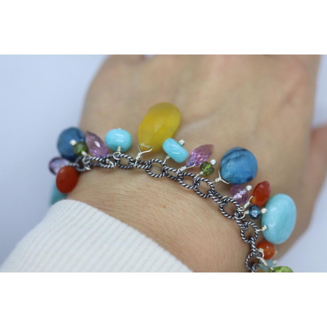 Laura Gibson & Gibson Bracciale. Argento 925 con gemme sfaccettate pendenti - Amazzonite in vendita 4