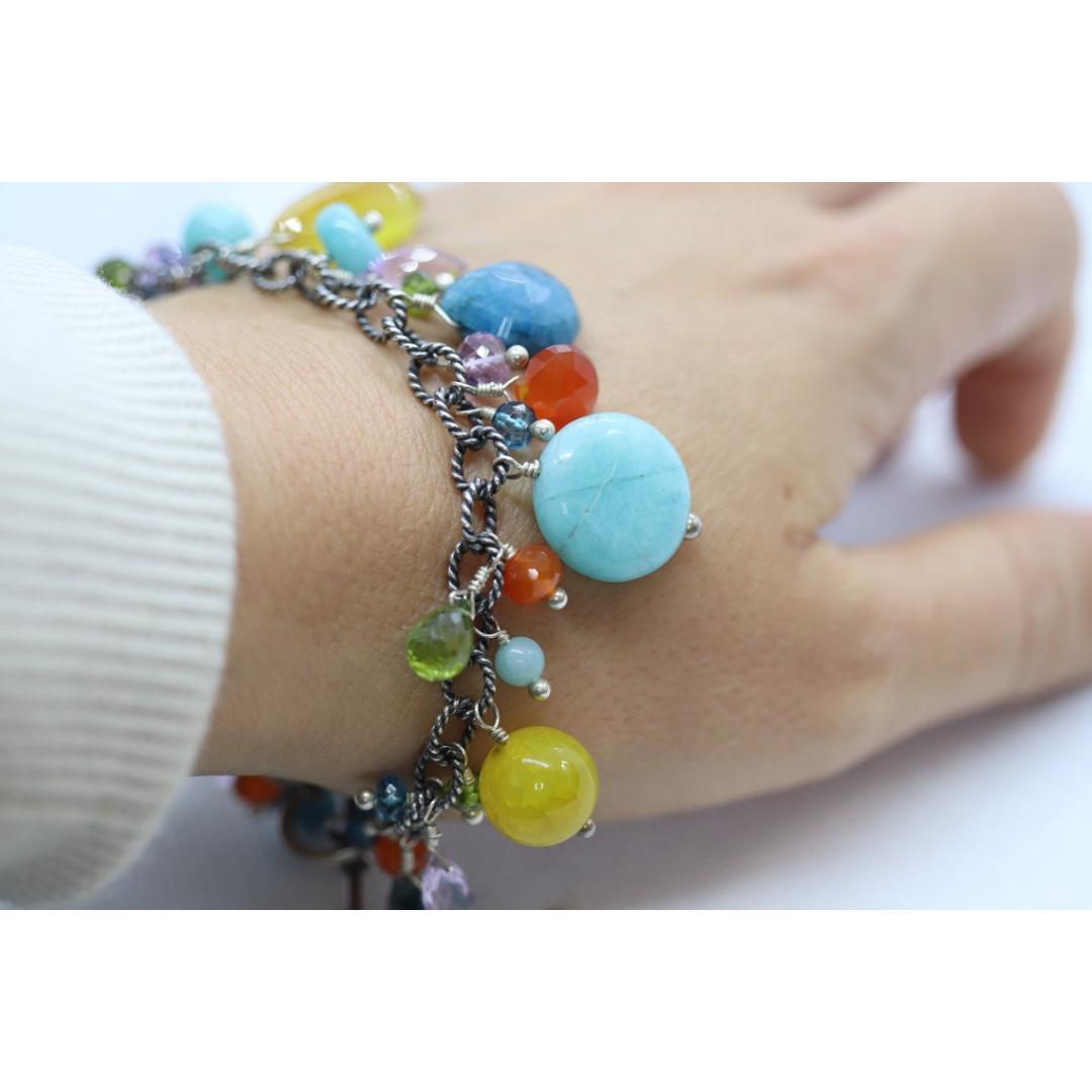 Laura Gibson & Gibson Bracciale. Argento 925 con gemme sfaccettate pendenti - Amazzonite in vendita 5