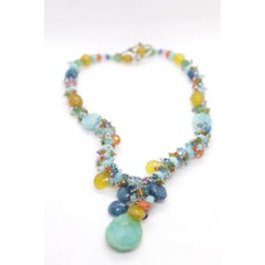 Laura Gibson Necklace. Gibson Sterling Silver Amazonite Dangling Candy multi-gem