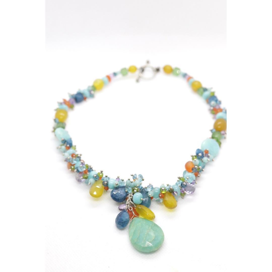 Laura Gibson Necklace. Gibson Sterling Silver Amazonite Dangling Candy multi-gem 1