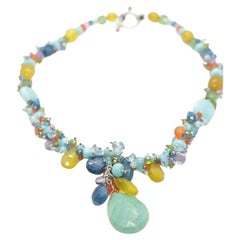 Laura Gibson Necklace. Gibson Sterling Silver Amazonite Dangling Candy multi-gem