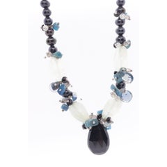 Laura Gibson Necklace. Gibson Sterling Silver Onyx Dangling Candy multi-gem