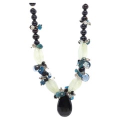 Laura Gibson Halskette. Gibson Sterling Silber Onyx Dangling Candy multi-gem