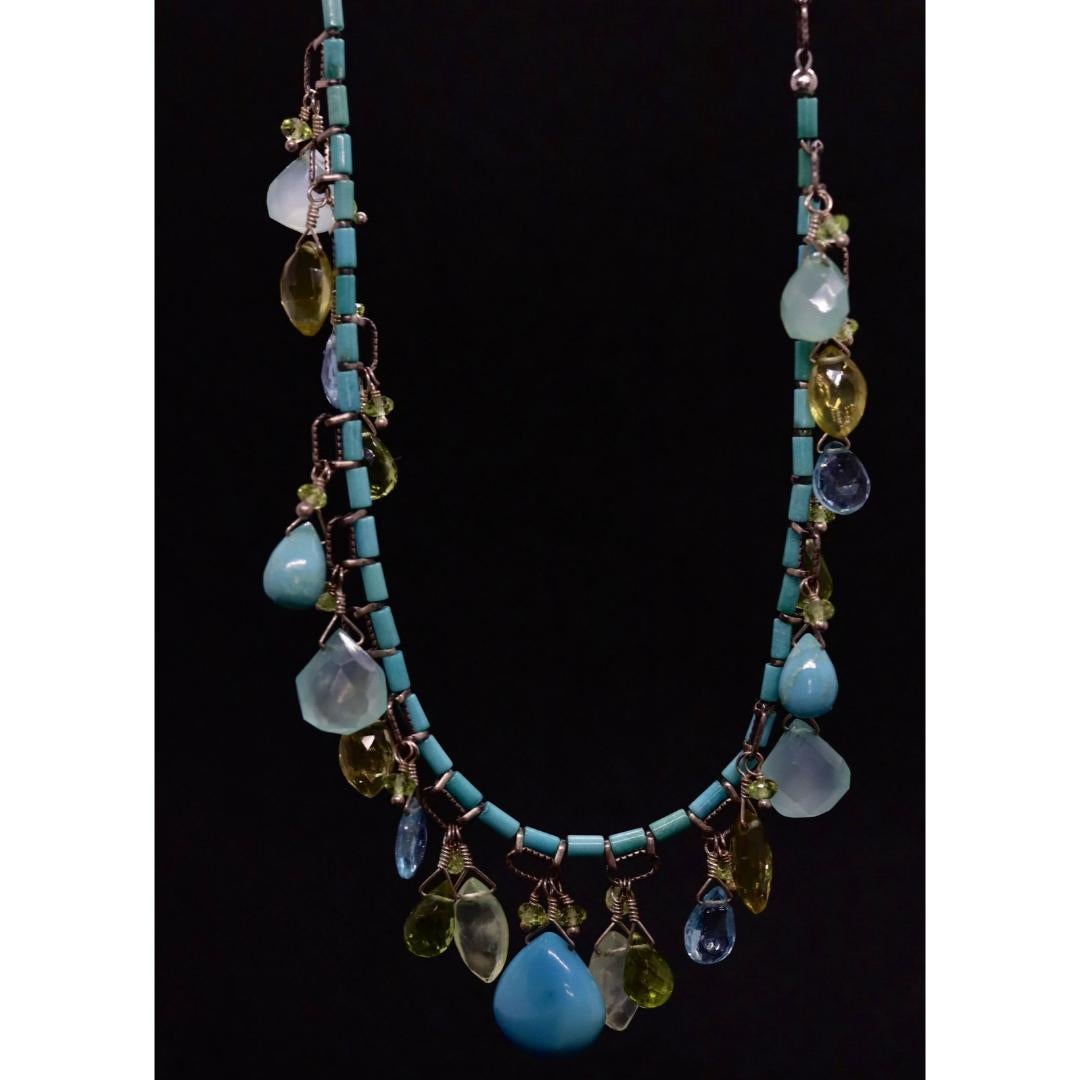 Women's Laura Gibson Necklace. Gibson Sterling Silver Turquoise Dangling Candy multi-gem For Sale