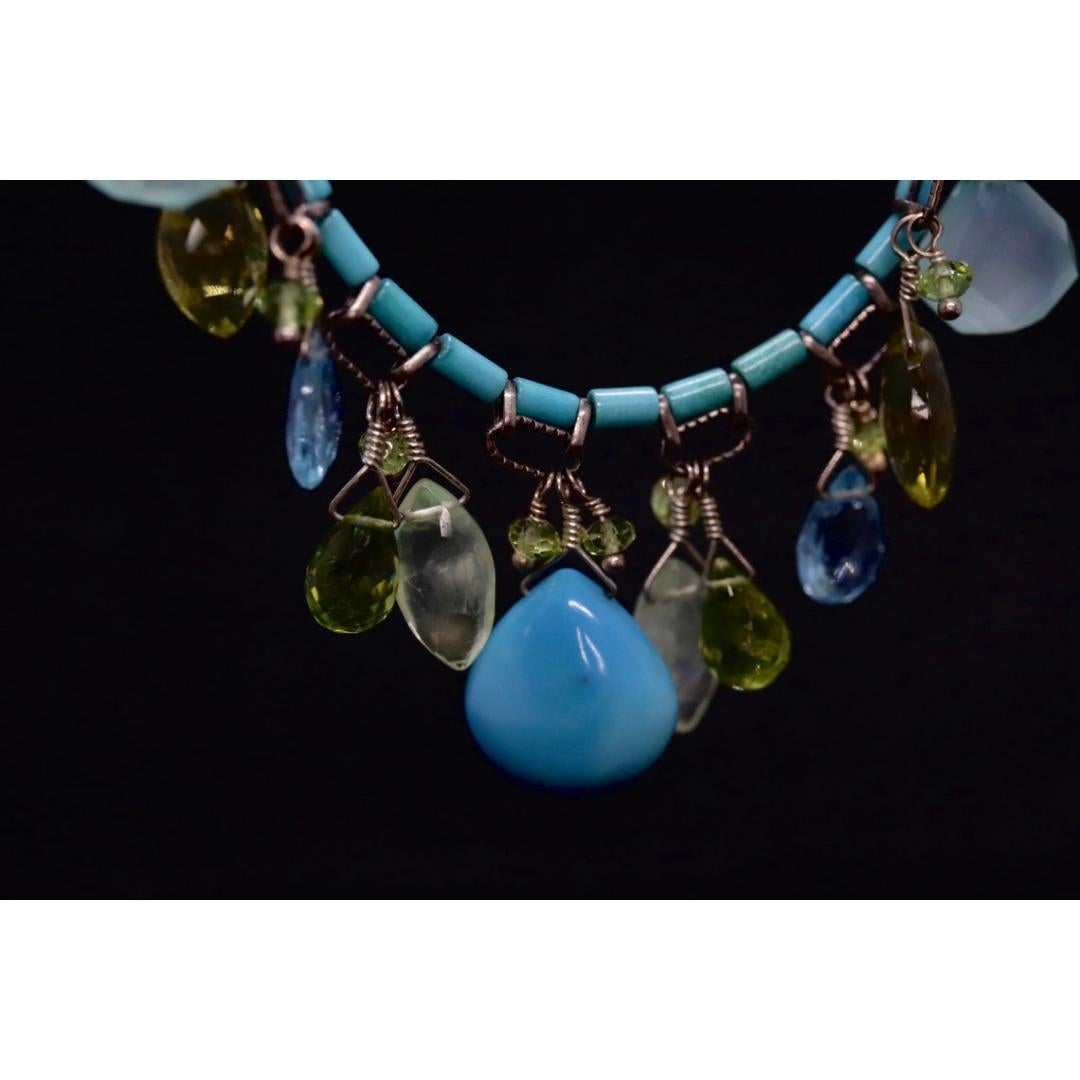 Laura Gibson Necklace. Gibson Sterling Silver Turquoise Dangling Candy multi-gem For Sale 4