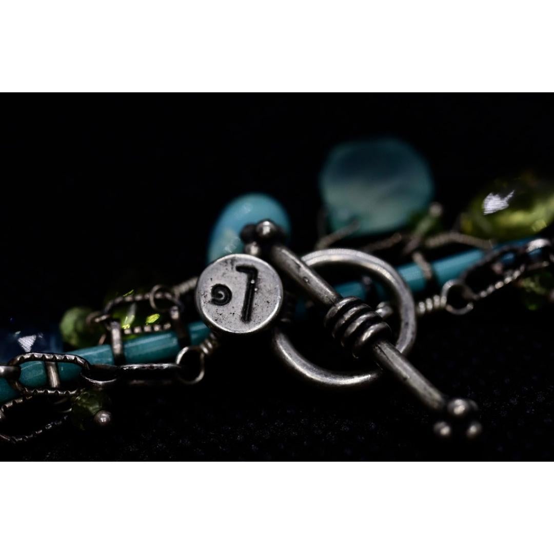 Laura Gibson Necklace. Gibson Sterling Silver Turquoise Dangling Candy multi-gem For Sale 5