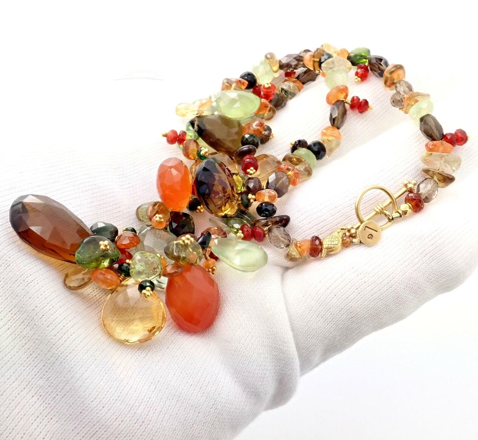 Women's or Men's Laura Gibson Onyx Orange Spessartite Briolette Yellow Gold Candy Bead Necklace