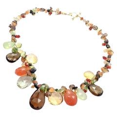 Vintage Laura Gibson Onyx Orange Spessartite Briolette Yellow Gold Candy Bead Necklace