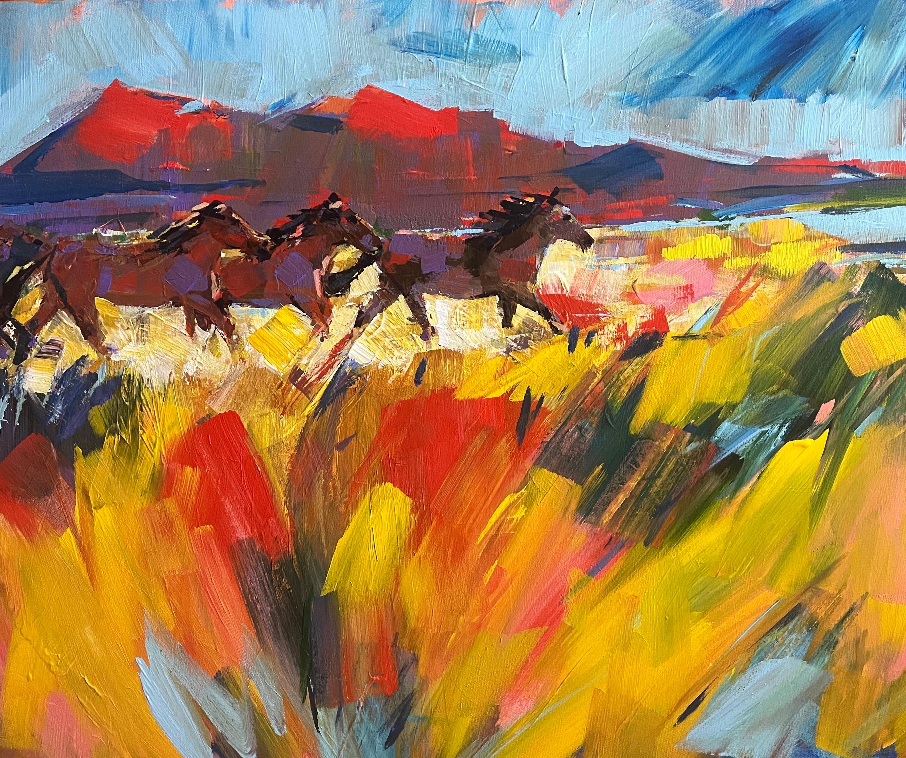 "Wild Horses" Acrylic Painting, Framed, 2025, 16x20 Inches