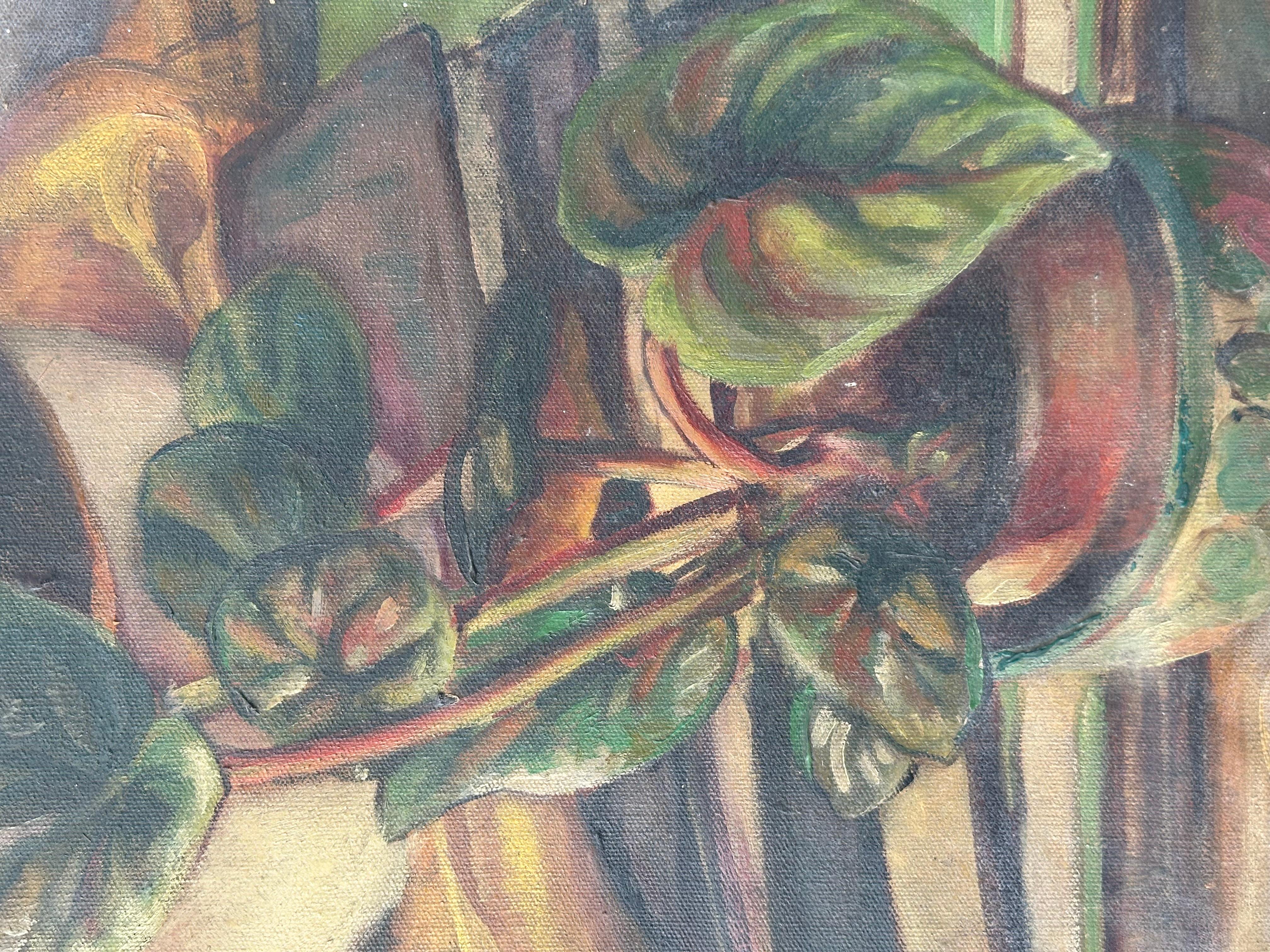 Art Deco Begonia e piante d'appartamento Natura morta d'interni - Interior Painting Grigio di Laura Greenwood