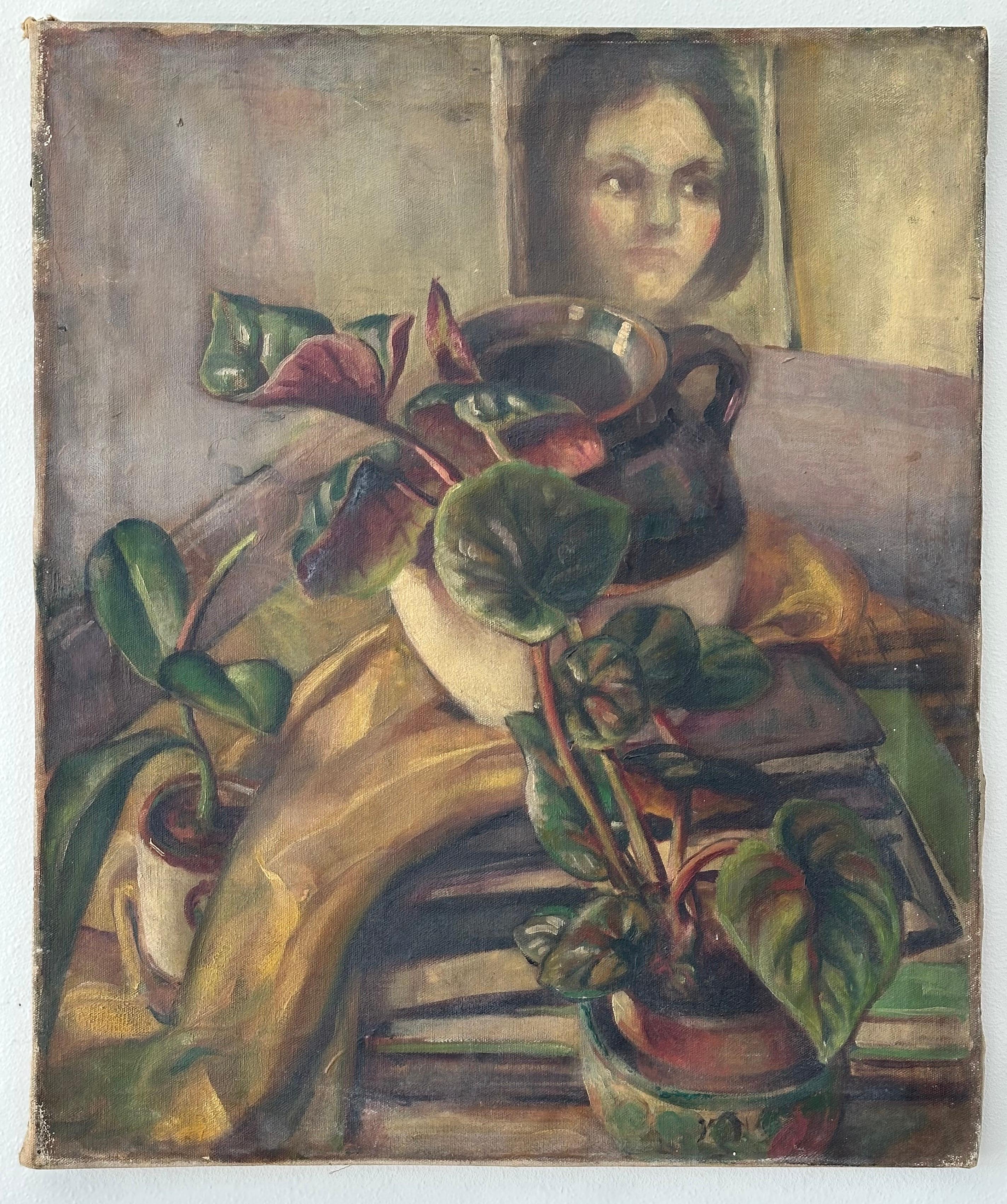 Art Deco Begonia and houseplants Still Life interior