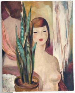 Art Decó Mujer joven desnuda en el espejo Retrato modernista
