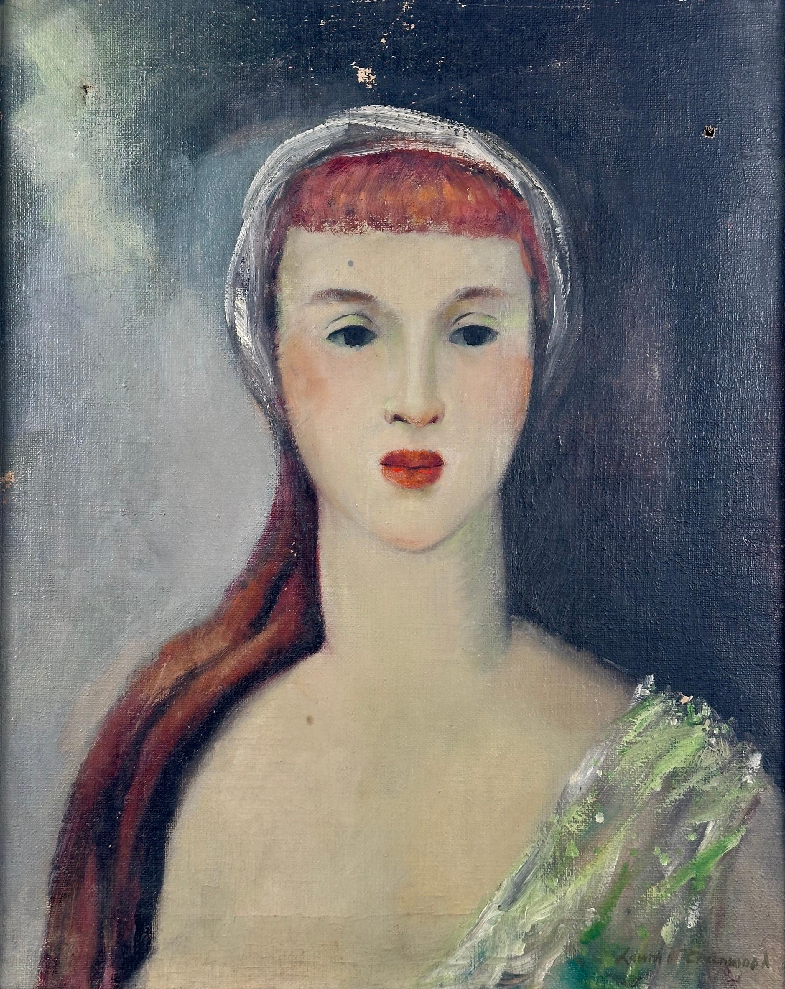 Art Deco Portrait of a Redhead Woman - Painting by Laura Greenwood