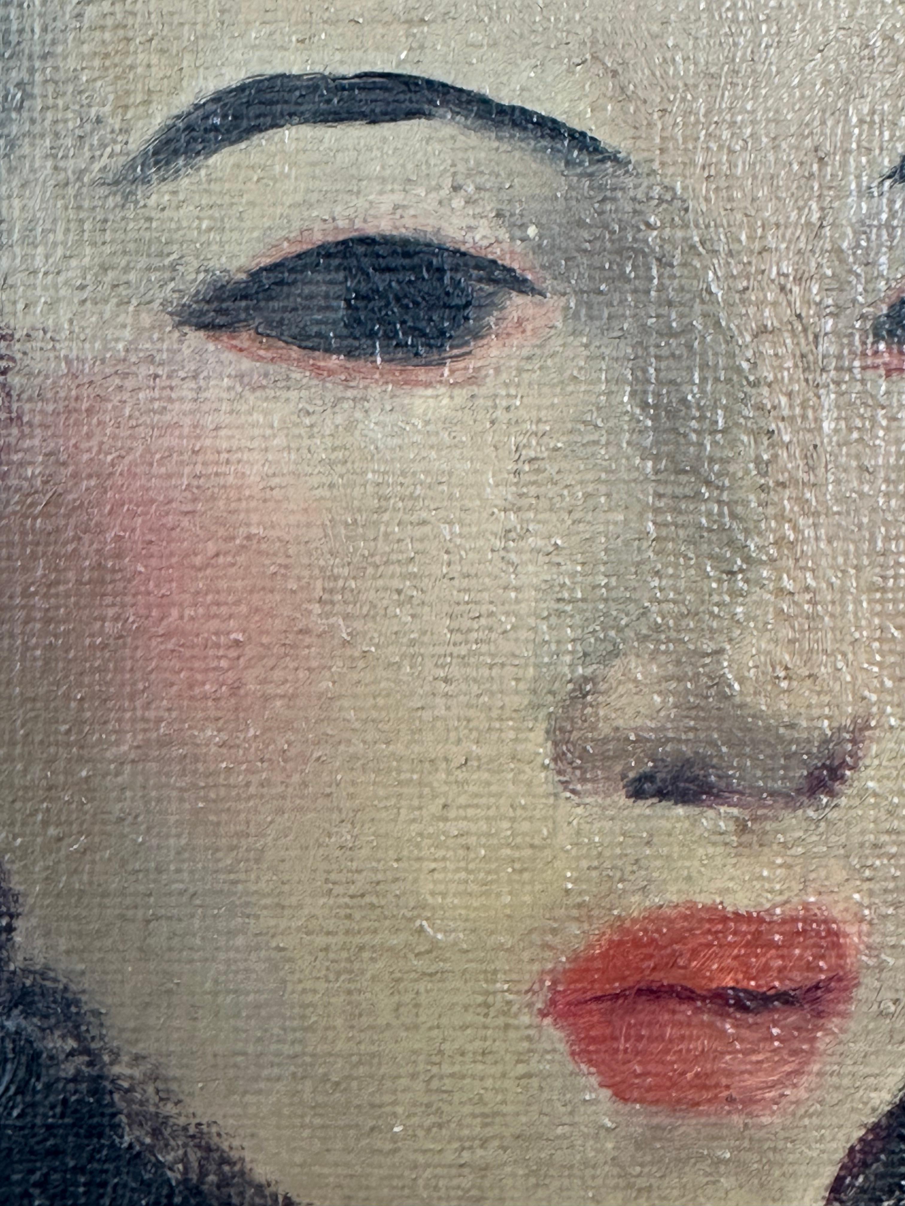 Art Deco Portrait of a Woman - Brown Figurative Painting by Laura Greenwood