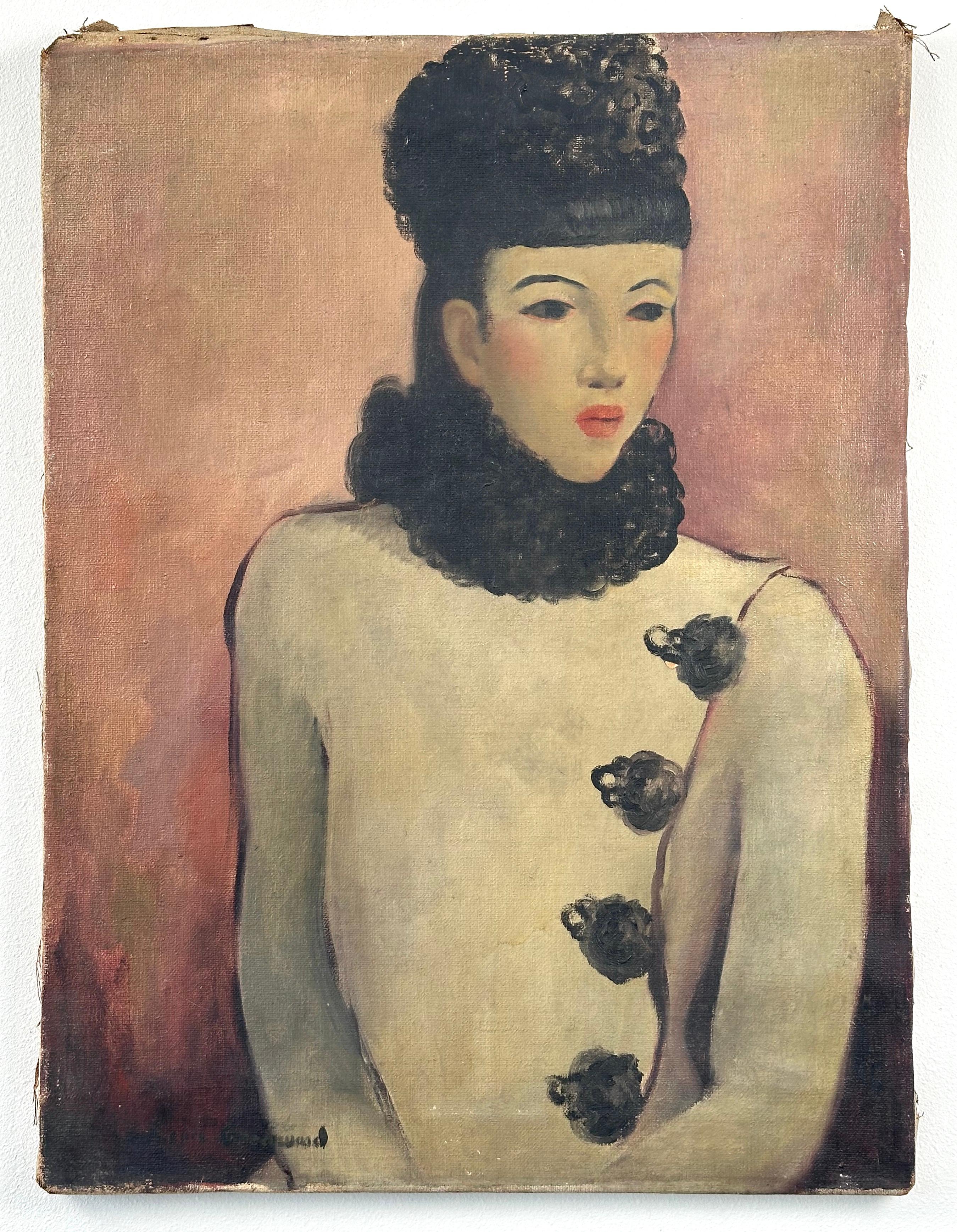 Laura Greenwood Figurative Painting - Art Deco Portrait of a Woman