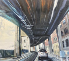 ROOF - oil painting of a urban highway scene with cars