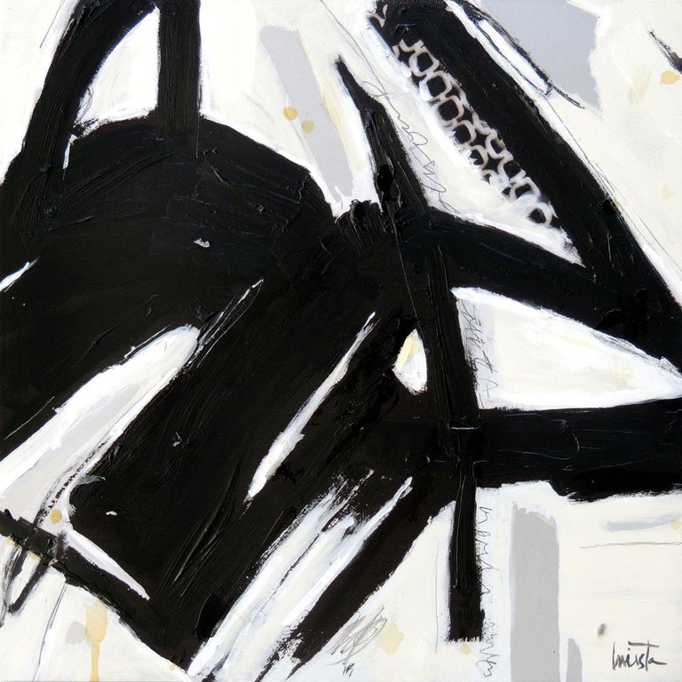 Laura  Iniesta Abstract Print - "Acromy I" contemporary abstract expressionism painting aluminum black white 