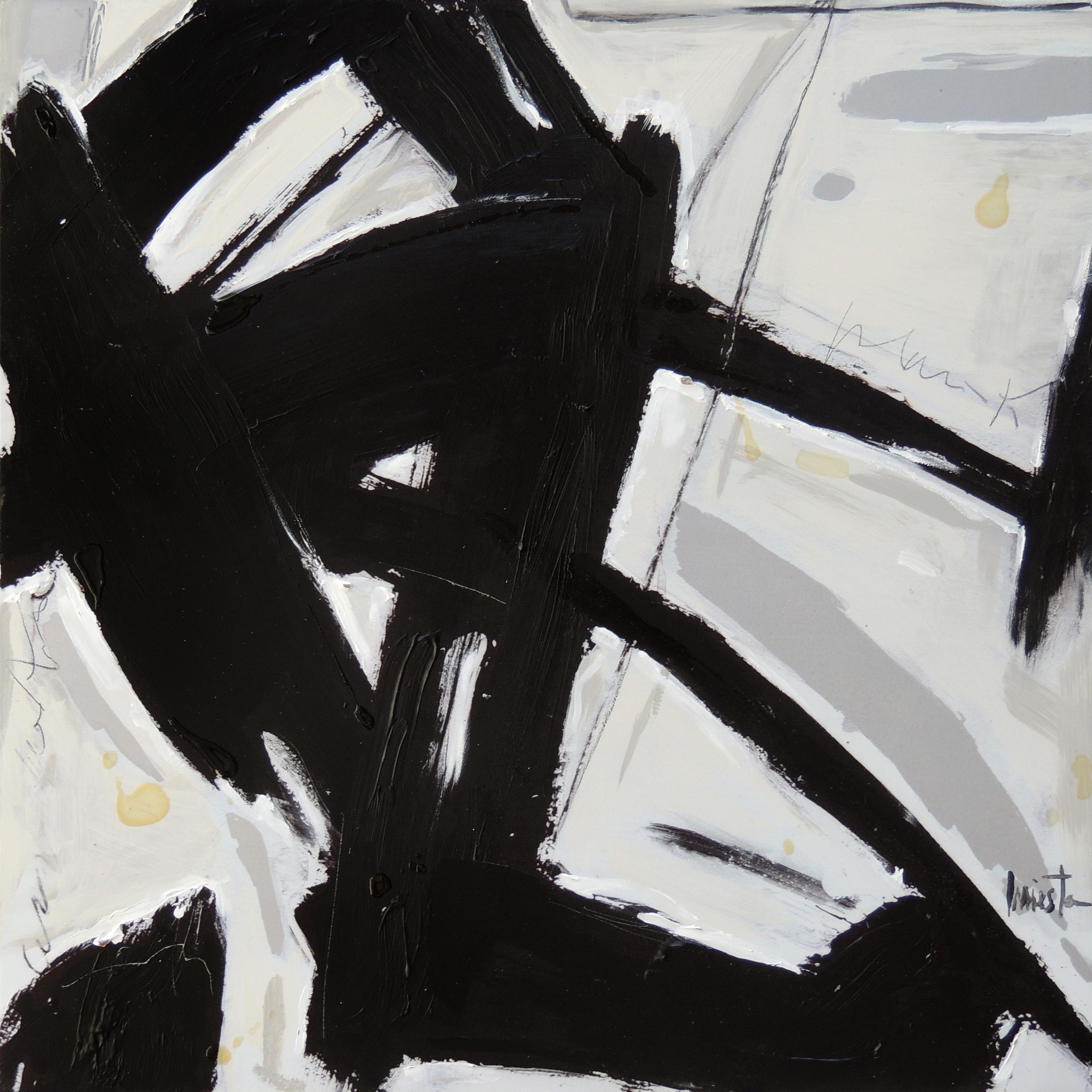Laura  Iniesta Abstract Print - "Acromy II" contemporary abstract expressionism painting  aluminum black white 