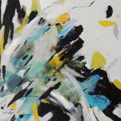 "Strokes" contemporary abstract expressionism painting aluminum black  yellow