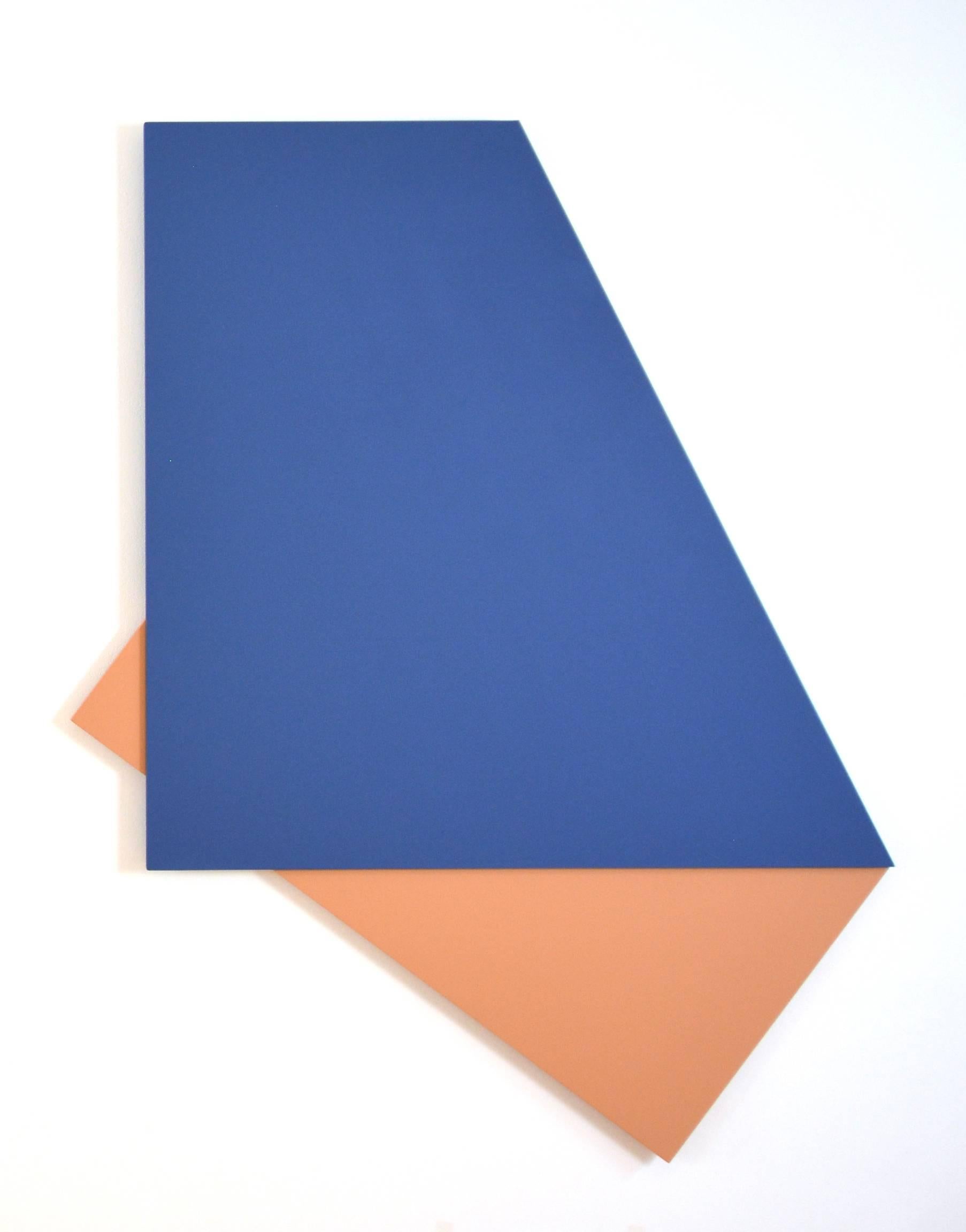 Laura Jane Scott Abstract Painting - Fold: Minimal hard edge abstract painting in blue and apricot
