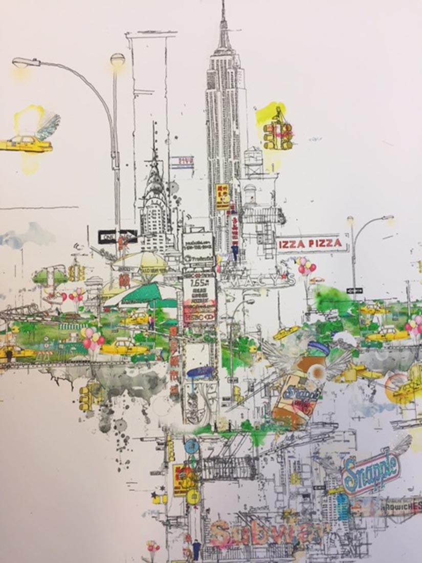 Central Park, Nueva York, paisaje urbano detallado, impresión en edición limitada - Print de Laura Jordan