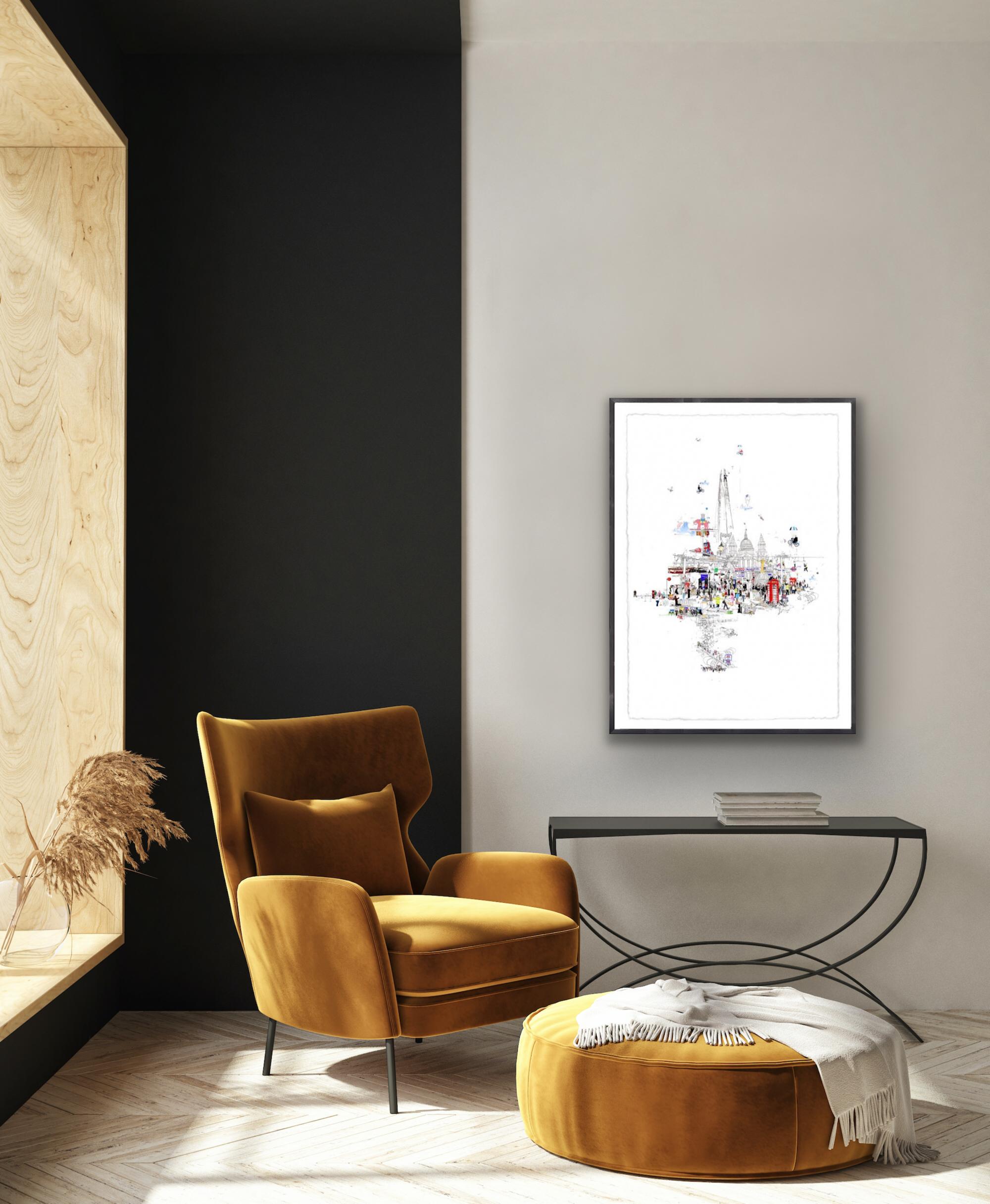 Crazy Town, Vibrante Paisaje Urbano de Londres, Retrato Original Impreso, Obra de Arte Enmarcada en venta 2