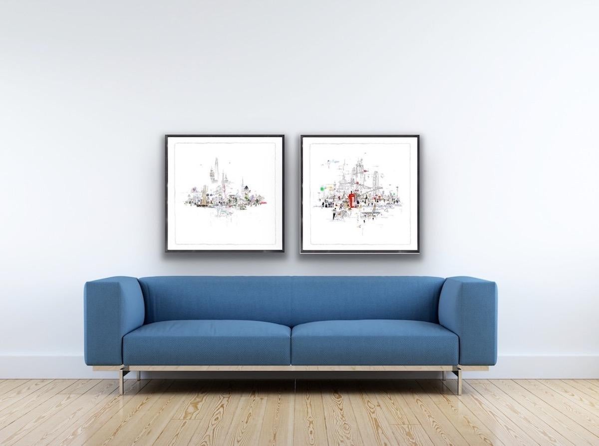 Platform Nine and Three Quarters and Current Affairs Diptych - Contemporary Print by Laura Jordan